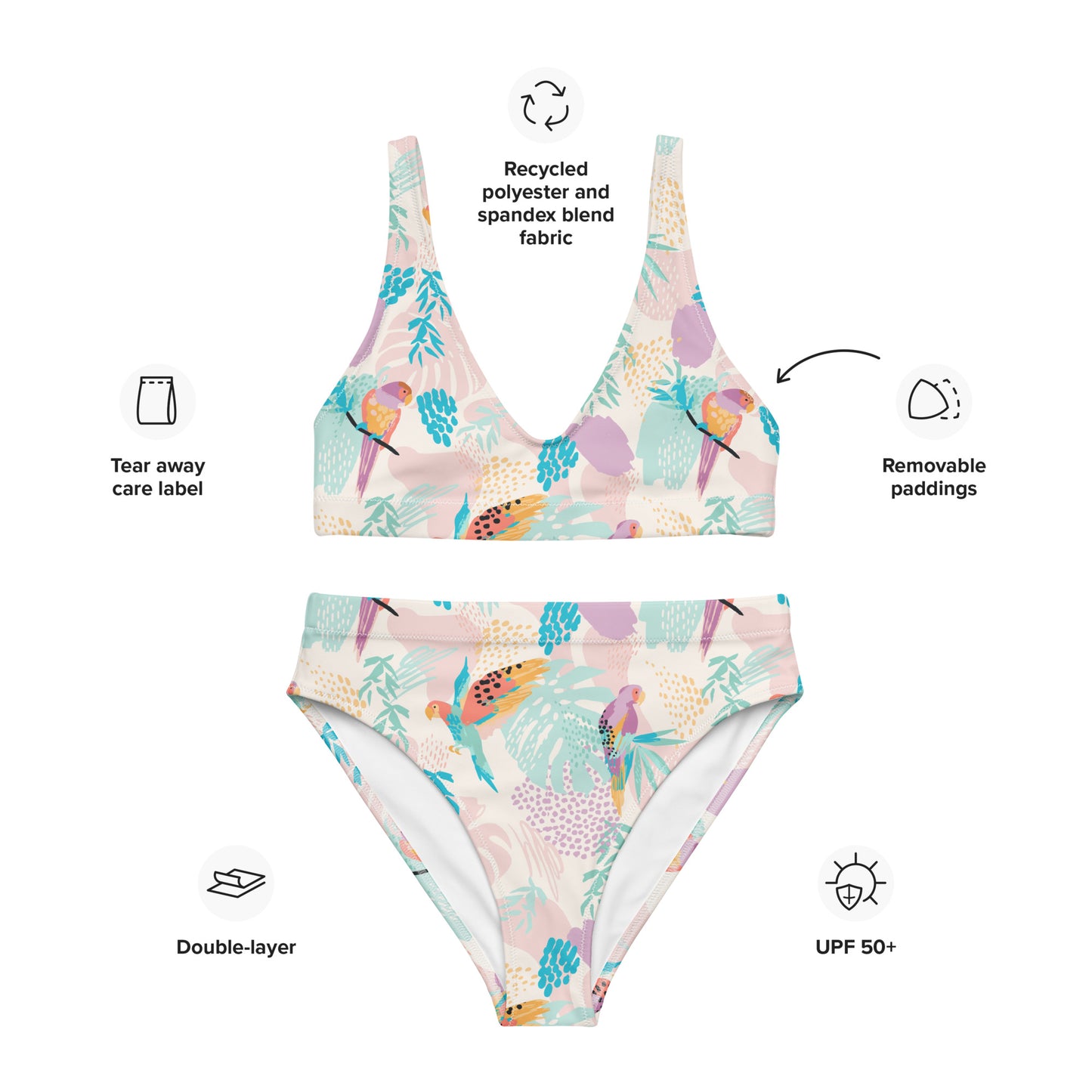 Recycled Two-Piece Swimsuit "Tropical Tweets"