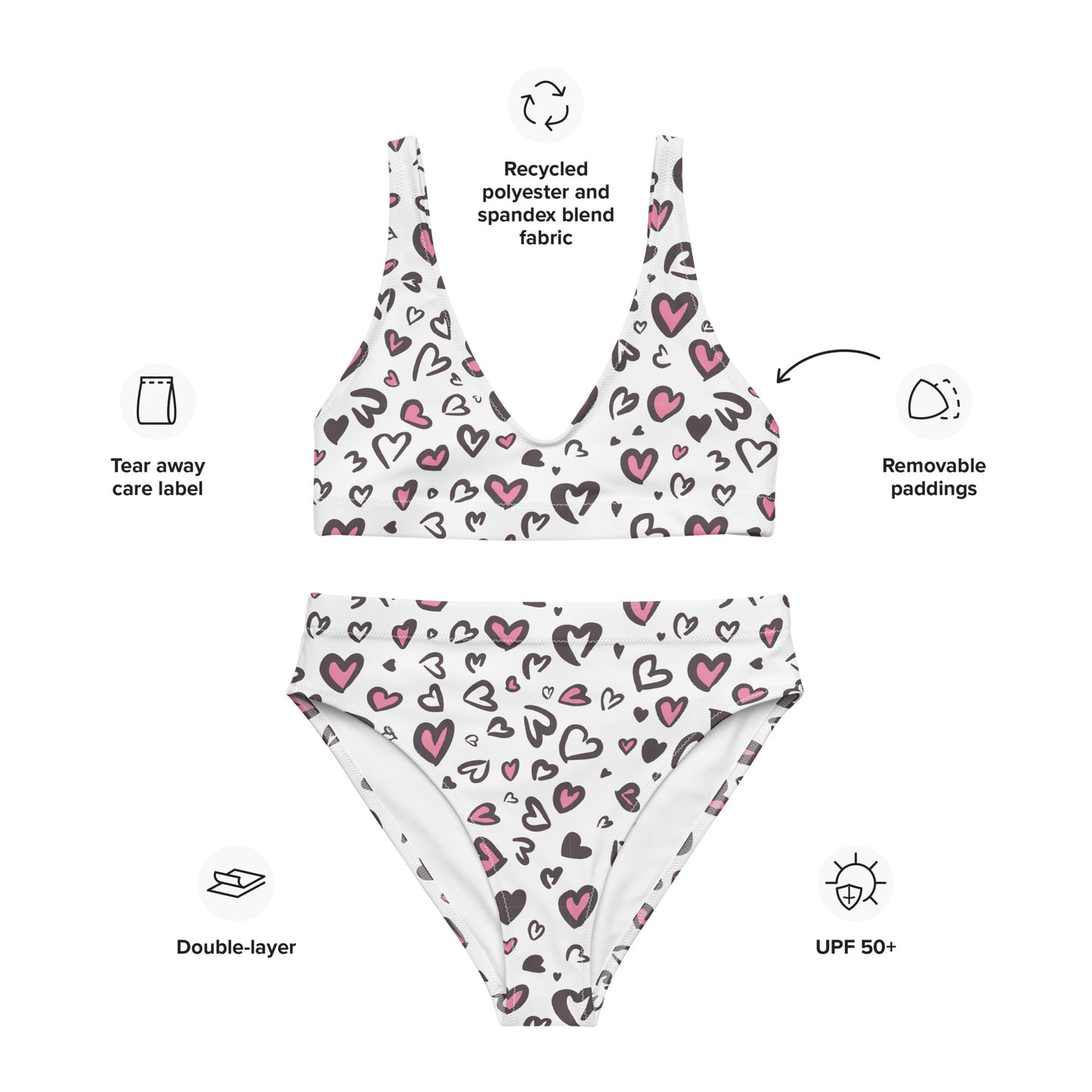 Recycled Two-Piece Swimsuit "Hearts Galore"